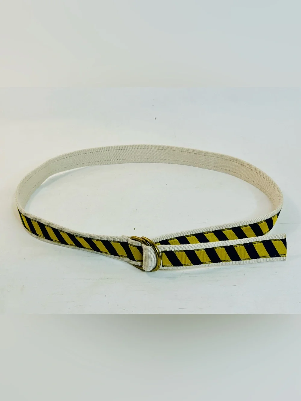 University of Michigan Maize and Blue Grosgrain Ribbon D-Ring Belt, Brass Buckle